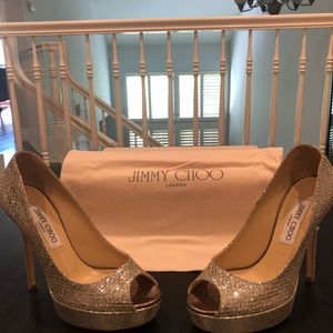 Jimmy Choo Glitter Fabric Champagne